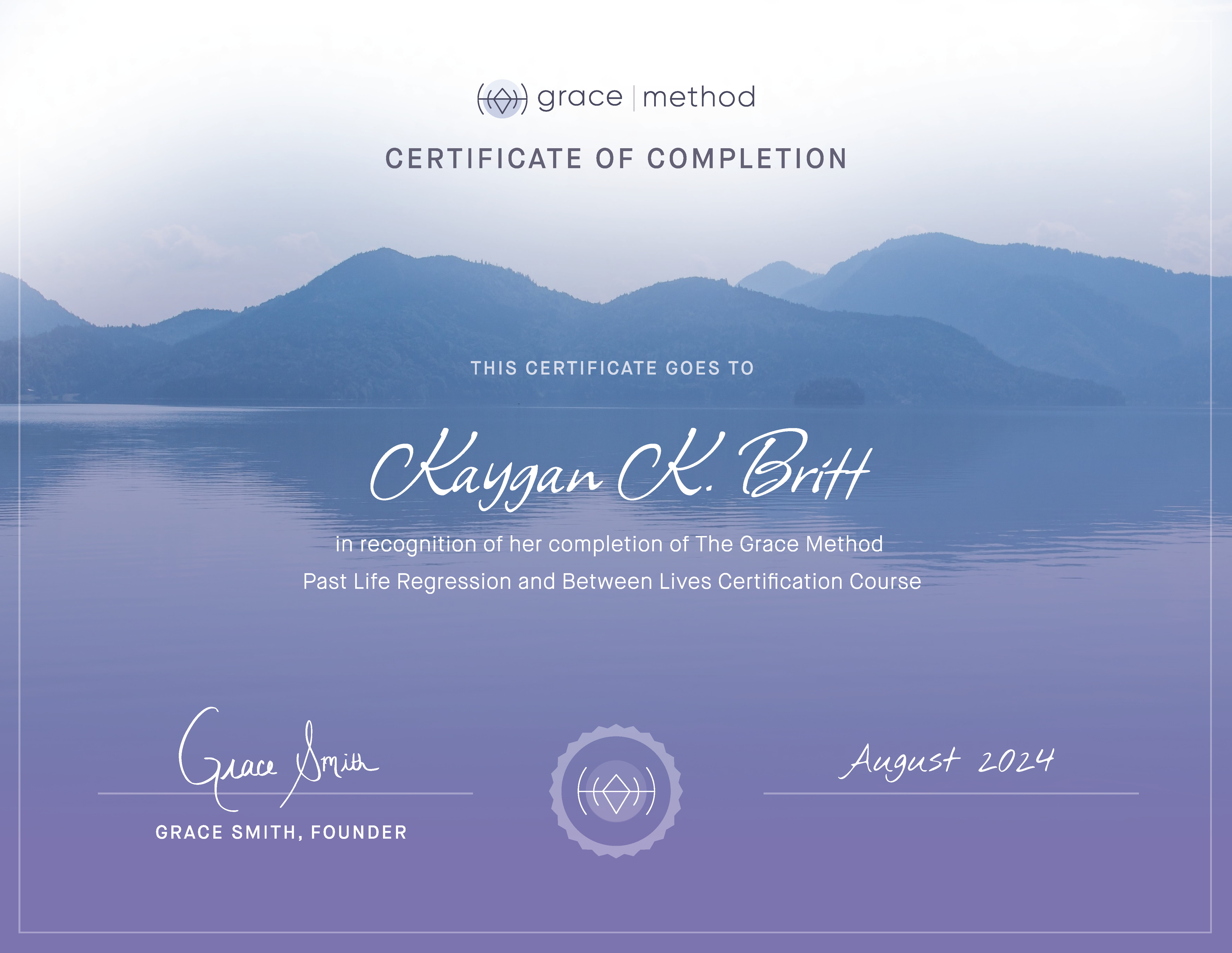 Kaygan K Britt Past Life Course Certificate